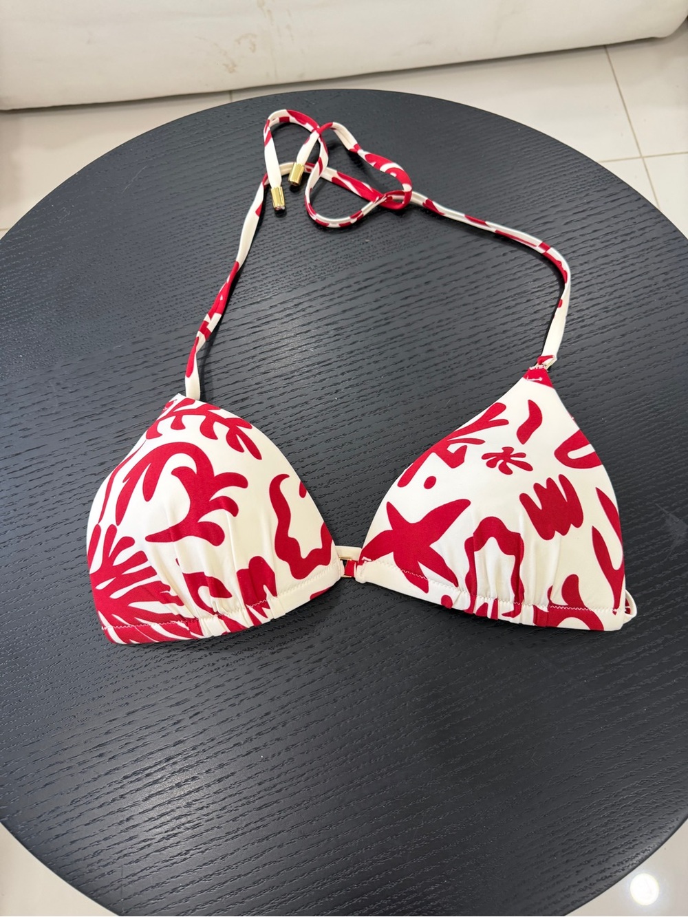 H&M Red and White Printed Triangle Bikini Top